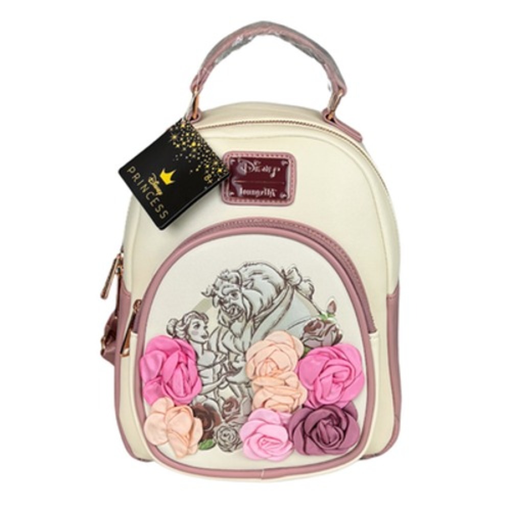 Loungefly Disney Mini Backpack BEAUTY AND THE BEAST Floral Portrait 3D RARE